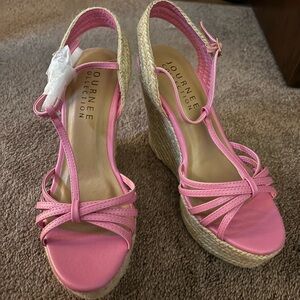 Journee Collection Pink Strappy Wedges